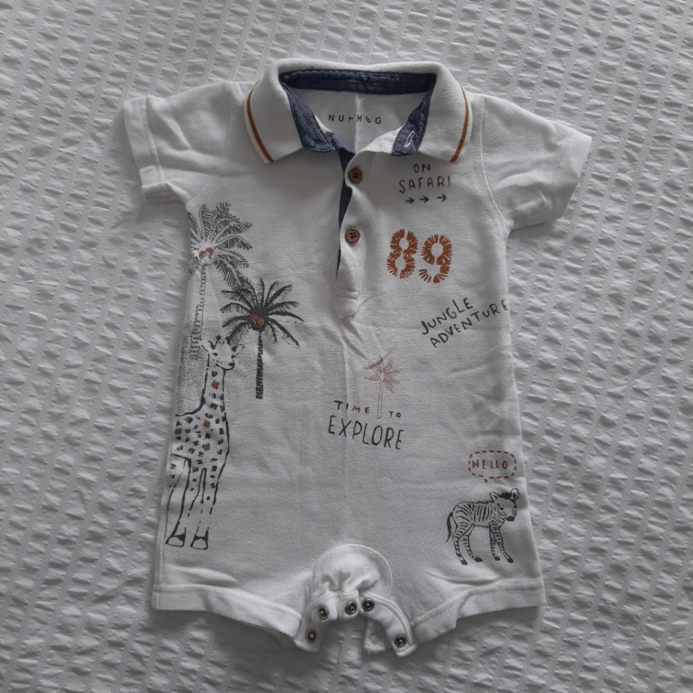 NUTMEG Safari Print Romper | 6-9 Months | 100% Cotton